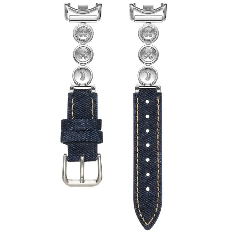 For Xiaomi Mi Band 9  /  9 NFC  /  Smart Band 8  /  8 NFC Denim Watch Band Metal Button Replacement Strap