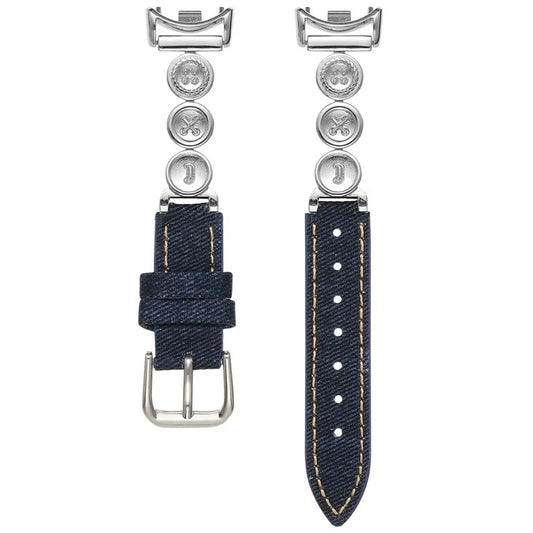 For Xiaomi Mi Band 9  /  9 NFC  /  Smart Band 8  /  8 NFC Denim Watch Band Metal Button Replacement Strap
