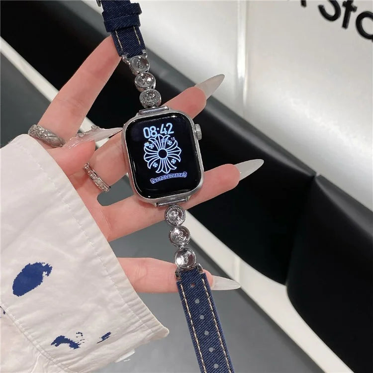 For Xiaomi Mi Band 9  /  9 NFC  /  Smart Band 8  /  8 NFC Denim Watch Band Metal Button Replacement Strap