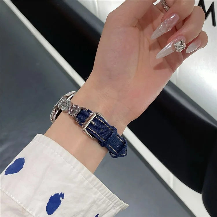 For Xiaomi Mi Band 9  /  9 NFC  /  Smart Band 8  /  8 NFC Denim Watch Band Metal Button Replacement Strap