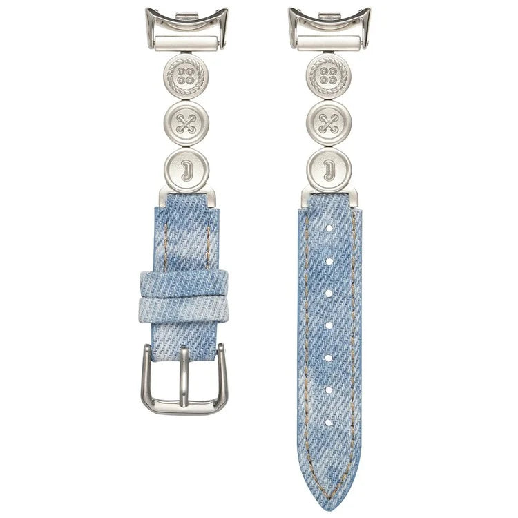 For Xiaomi Mi Band 9  /  9 NFC  /  Smart Band 8  /  8 NFC Denim Watch Band Metal Button Replacement Strap
