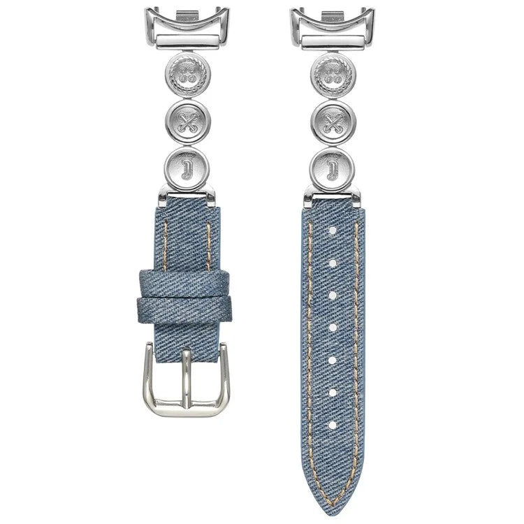 For Xiaomi Mi Band 9  /  9 NFC  /  Smart Band 8  /  8 NFC Denim Watch Band Metal Button Replacement Strap