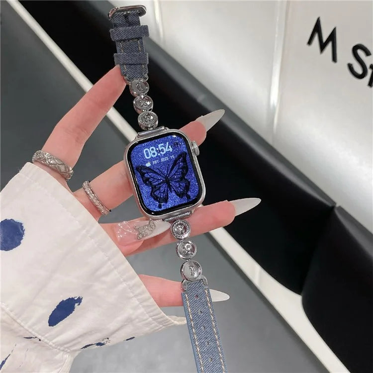 For Xiaomi Mi Band 9  /  9 NFC  /  Smart Band 8  /  8 NFC Denim Watch Band Metal Button Replacement Strap