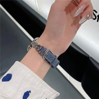For Xiaomi Mi Band 9  /  9 NFC  /  Smart Band 8  /  8 NFC Denim Watch Band Metal Button Replacement Strap