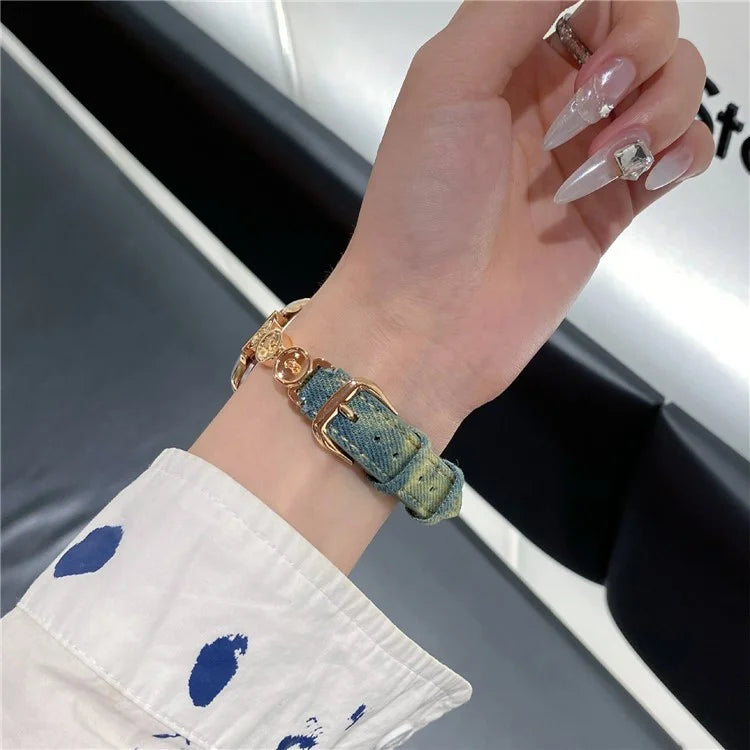 For Xiaomi Mi Band 9  /  9 NFC  /  Smart Band 8  /  8 NFC Denim Watch Band Metal Button Replacement Strap