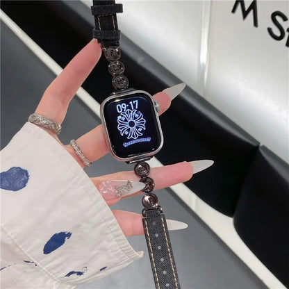 For Xiaomi Mi Band 9  /  9 NFC  /  Smart Band 8  /  8 NFC Denim Watch Band Metal Button Replacement Strap
