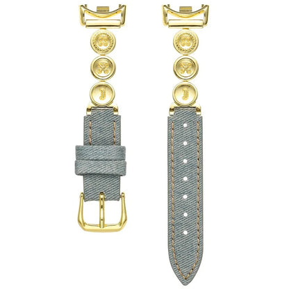 For Xiaomi Mi Band 9  /  9 NFC  /  Smart Band 8  /  8 NFC Denim Watch Band Metal Button Replacement Strap