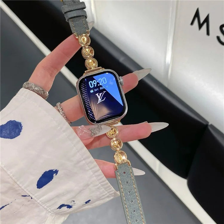 For Xiaomi Mi Band 9  /  9 NFC  /  Smart Band 8  /  8 NFC Denim Watch Band Metal Button Replacement Strap