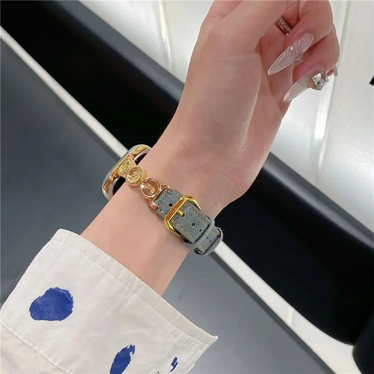 For Xiaomi Mi Band 9  /  9 NFC  /  Smart Band 8  /  8 NFC Denim Watch Band Metal Button Replacement Strap