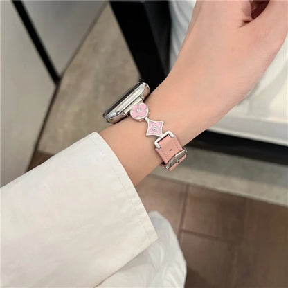 For Apple Watch 10 42mm / 9 8 7 41mm / SE (2023) SE (2022) SE 6 5 4 40mm / 3 2 1 38mm Leather Watch Band with Floral Connector