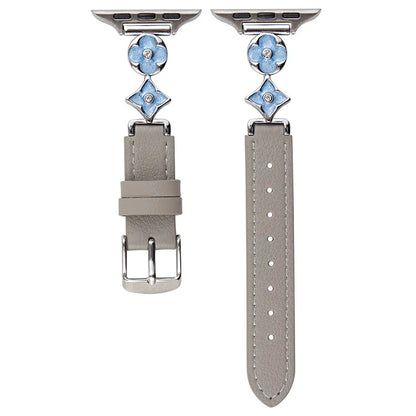 For Apple Watch 10 42mm / 9 8 7 41mm / SE (2023) SE (2022) SE 6 5 4 40mm / 3 2 1 38mm Leather Watch Band with Floral Connector