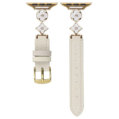 For Apple Watch 10 42mm / 9 8 7 41mm / SE (2023) SE (2022) SE 6 5 4 40mm / 3 2 1 38mm Leather Watch Band with Floral Connector