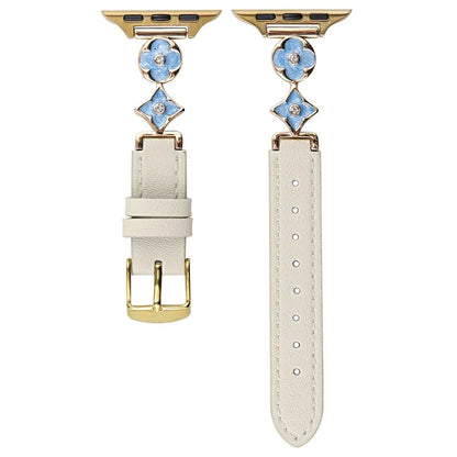 For Apple Watch 10 42mm / 9 8 7 41mm / SE (2023) SE (2022) SE 6 5 4 40mm / 3 2 1 38mm Leather Watch Band with Floral Connector