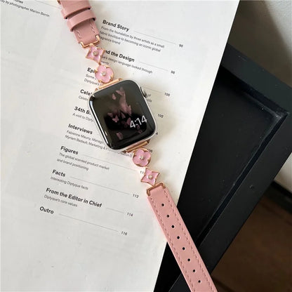 For Apple Watch 10 42mm / 9 8 7 41mm / SE (2023) SE (2022) SE 6 5 4 40mm / 3 2 1 38mm Leather Watch Band with Floral Connector