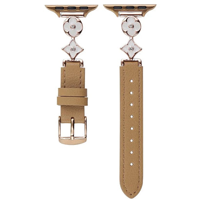 For Apple Watch 10 42mm / 9 8 7 41mm / SE (2023) SE (2022) SE 6 5 4 40mm / 3 2 1 38mm Leather Watch Band with Floral Connector