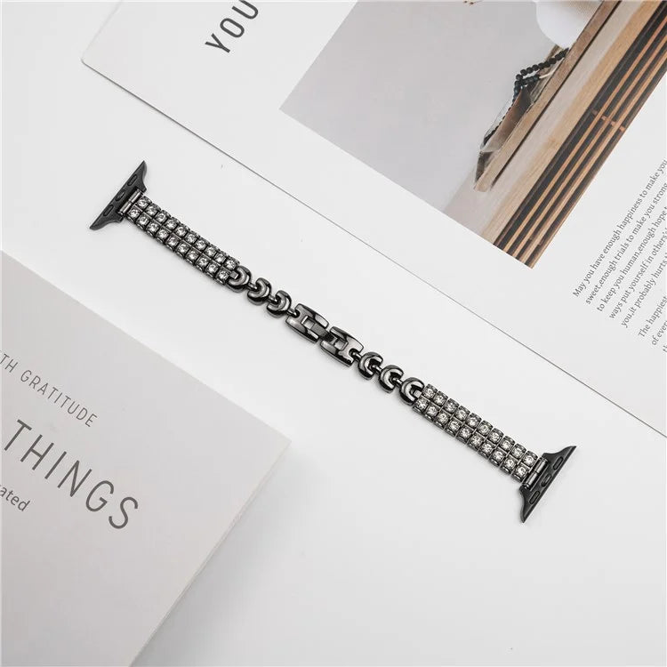 For Apple Watch Series 10 42mm / 9 8 7 41mm / SE (2023) SE (2022) SE 6 5 4 40mm / 3 2 1 38mm Double Row Rhinestones Metal Watch Strap