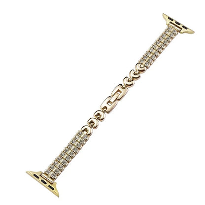 For Apple Watch Series 10 42mm / 9 8 7 41mm / SE (2023) SE (2022) SE 6 5 4 40mm / 3 2 1 38mm Double Row Rhinestones Metal Watch Strap