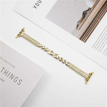 For Apple Watch Series 10 42mm / 9 8 7 41mm / SE (2023) SE (2022) SE 6 5 4 40mm / 3 2 1 38mm Double Row Rhinestones Metal Watch Strap