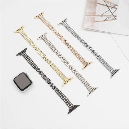 For Apple Watch Series 10 42mm / 9 8 7 41mm / SE (2023) SE (2022) SE 6 5 4 40mm / 3 2 1 38mm Double Row Rhinestones Metal Watch Strap