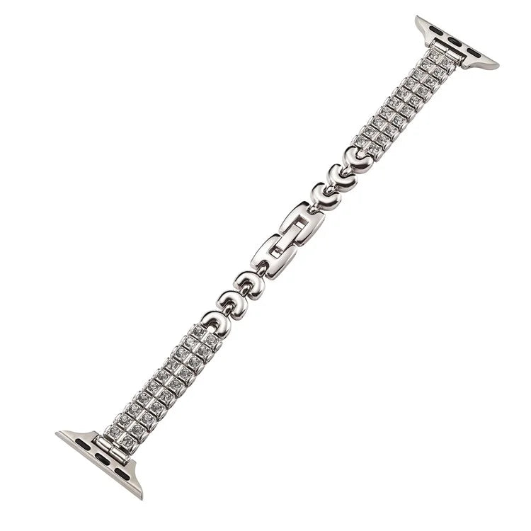 For Apple Watch Series 10 42mm / 9 8 7 41mm / SE (2023) SE (2022) SE 6 5 4 40mm / 3 2 1 38mm Double Row Rhinestones Metal Watch Strap