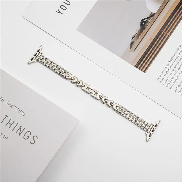 For Apple Watch Series 10 42mm / 9 8 7 41mm / SE (2023) SE (2022) SE 6 5 4 40mm / 3 2 1 38mm Double Row Rhinestones Metal Watch Strap