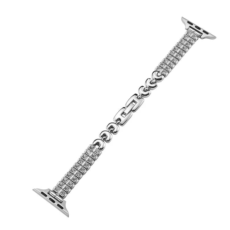 For Apple Watch Series 10 42mm / 9 8 7 41mm / SE (2023) SE (2022) SE 6 5 4 40mm / 3 2 1 38mm Double Row Rhinestones Metal Watch Strap