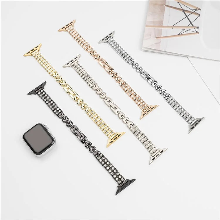 For Apple Watch 10 46mm / Ultra 2 / Ultra 49mm / 9 8 7 45mm / SE (2023) SE (2022) SE 6 5 4 44mm / 3 2 1 42mm Rhinestones Metal Watch Strap