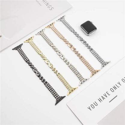 For Apple Watch 10 46mm / Ultra 2 / Ultra 49mm / 9 8 7 45mm / SE (2023) SE (2022) SE 6 5 4 44mm / 3 2 1 42mm Rhinestones Metal Watch Strap