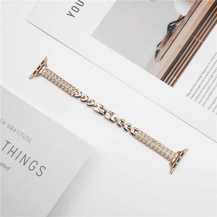 For Apple Watch 10 46mm / Ultra 2 / Ultra 49mm / 9 8 7 45mm / SE (2023) SE (2022) SE 6 5 4 44mm / 3 2 1 42mm Rhinestones Metal Watch Strap