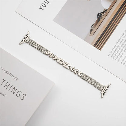 For Apple Watch 10 46mm / Ultra 2 / Ultra 49mm / 9 8 7 45mm / SE (2023) SE (2022) SE 6 5 4 44mm / 3 2 1 42mm Rhinestones Metal Watch Strap