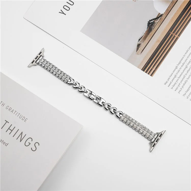 For Apple Watch 10 46mm / Ultra 2 / Ultra 49mm / 9 8 7 45mm / SE (2023) SE (2022) SE 6 5 4 44mm / 3 2 1 42mm Rhinestones Metal Watch Strap