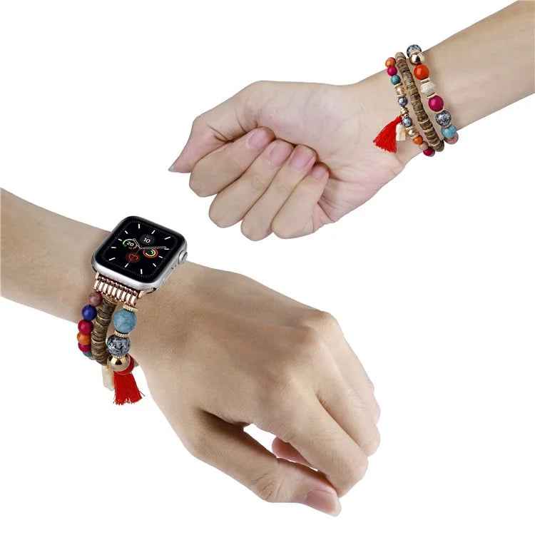 For Apple Watch Series 10 42mm / 9 8 7 41mm / SE (2023) SE (2022) SE 6 5 4 40mm / 3 2 1 38mm Beads Strap Elephant Pendant