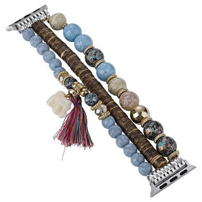 For Apple Watch Series 10 42mm / 9 8 7 41mm / SE (2023) SE (2022) SE 6 5 4 40mm / 3 2 1 38mm Beads Strap Elephant Pendant
