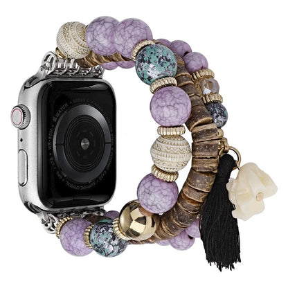 For Apple Watch Series 10 42mm / 9 8 7 41mm / SE (2023) SE (2022) SE 6 5 4 40mm / 3 2 1 38mm Beads Strap Elephant Pendant