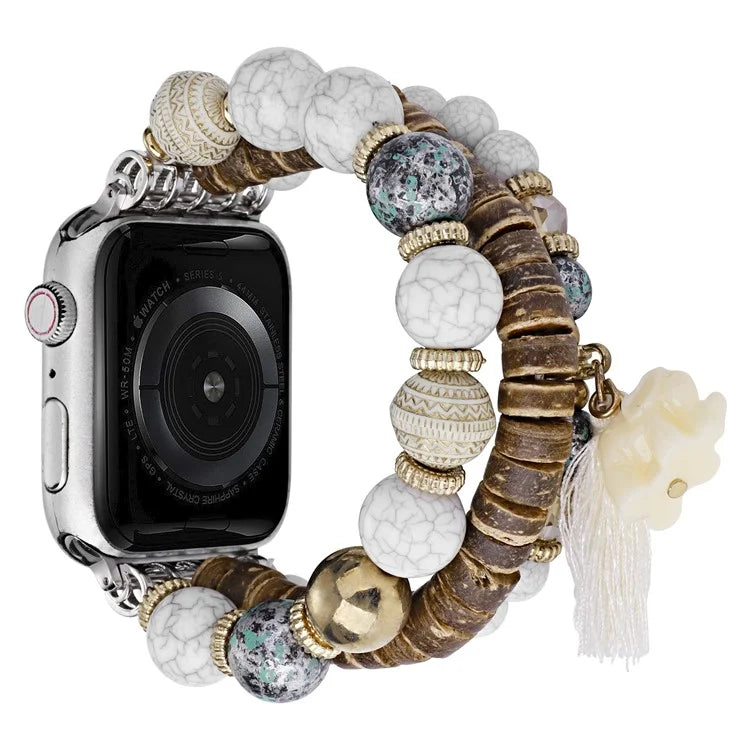 For Apple Watch Series 10 42mm / 9 8 7 41mm / SE (2023) SE (2022) SE 6 5 4 40mm / 3 2 1 38mm Beads Strap Elephant Pendant