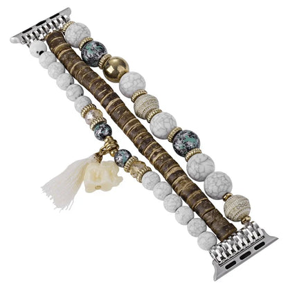 For Apple Watch Series 10 42mm / 9 8 7 41mm / SE (2023) SE (2022) SE 6 5 4 40mm / 3 2 1 38mm Beads Strap Elephant Pendant