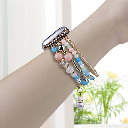 For Apple Watch 10 46mm / Ultra 2 / Ultra 49mm / 9 8 7 45mm / SE (2023) SE (2022) SE 6 5 4 44mm / 3 2 1 42mm Four Rows Bead Chain Strap