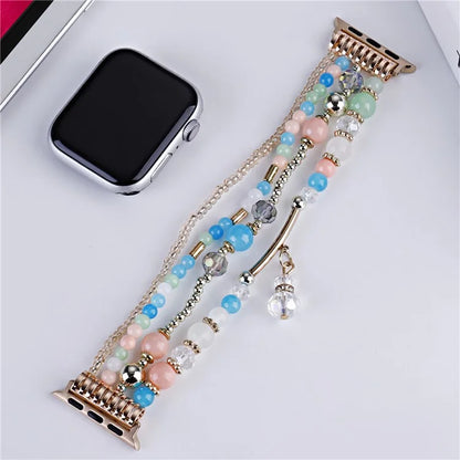 For Apple Watch 10 46mm / Ultra 2 / Ultra 49mm / 9 8 7 45mm / SE (2023) SE (2022) SE 6 5 4 44mm / 3 2 1 42mm Four Rows Bead Chain Strap