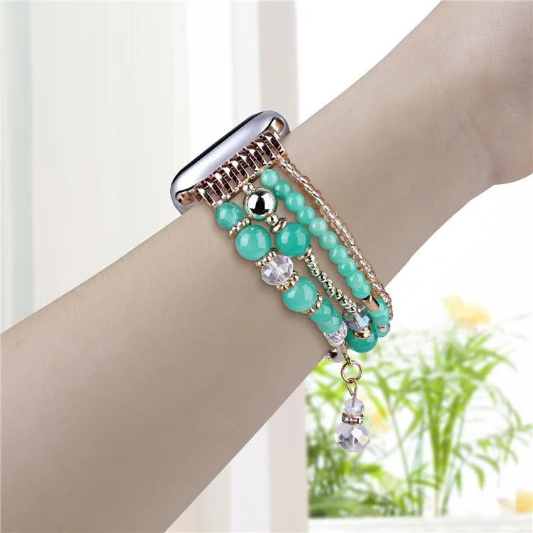 For Apple Watch 10 46mm / Ultra 2 / Ultra 49mm / 9 8 7 45mm / SE (2023) SE (2022) SE 6 5 4 44mm / 3 2 1 42mm Four Rows Bead Chain Strap