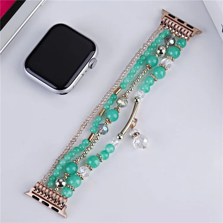 For Apple Watch 10 46mm / Ultra 2 / Ultra 49mm / 9 8 7 45mm / SE (2023) SE (2022) SE 6 5 4 44mm / 3 2 1 42mm Four Rows Bead Chain Strap