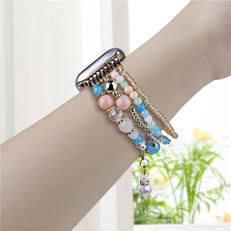For Apple Watch Series 10 42mm / 9 8 7 41mm / SE (2023) SE (2022) SE 6 5 4 40mm / 3 2 1 38mm Four Rows Bead Chain Strap