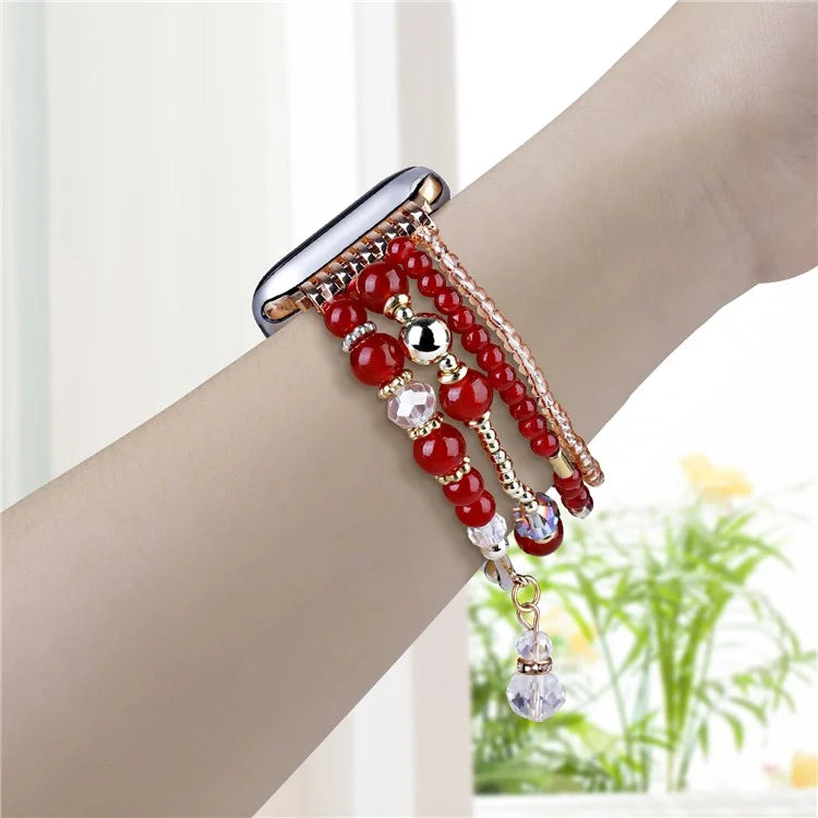 For Apple Watch Series 10 42mm / 9 8 7 41mm / SE (2023) SE (2022) SE 6 5 4 40mm / 3 2 1 38mm Four Rows Bead Chain Strap
