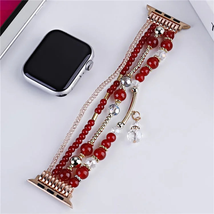 For Apple Watch Series 10 42mm / 9 8 7 41mm / SE (2023) SE (2022) SE 6 5 4 40mm / 3 2 1 38mm Four Rows Bead Chain Strap