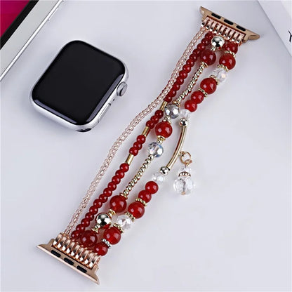 For Apple Watch Series 10 42mm / 9 8 7 41mm / SE (2023) SE (2022) SE 6 5 4 40mm / 3 2 1 38mm Four Rows Bead Chain Strap