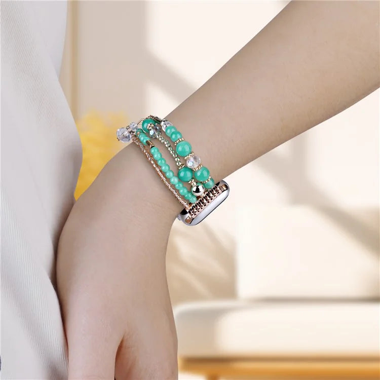 For Apple Watch Series 10 42mm / 9 8 7 41mm / SE (2023) SE (2022) SE 6 5 4 40mm / 3 2 1 38mm Four Rows Bead Chain Strap