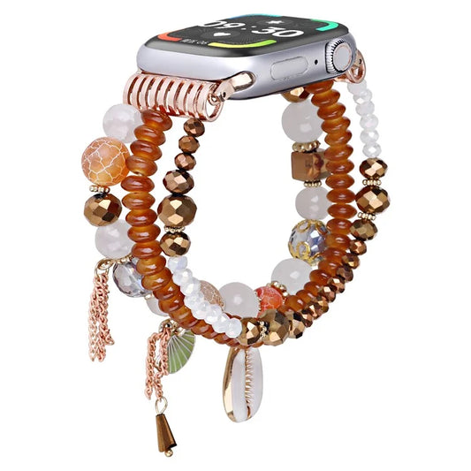 For Apple Watch Series 10 42mm / 9 8 7 41mm / SE (2023) SE (2022) SE 6 5 4 40mm / 3 2 1 38mm Shell Beads Bands Three Rows