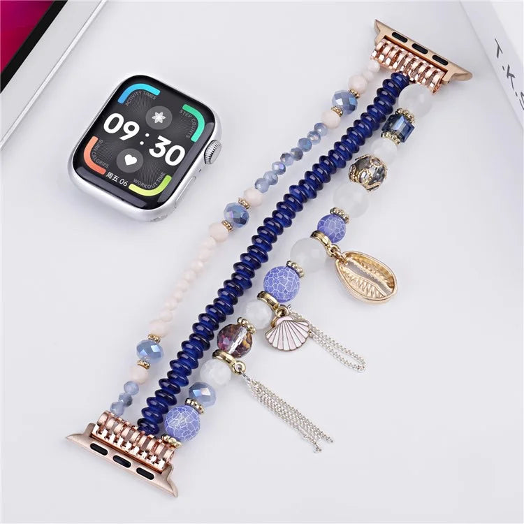 For Apple Watch Series 10 42mm / 9 8 7 41mm / SE (2023) SE (2022) SE 6 5 4 40mm / 3 2 1 38mm Shell Beads Bands Three Rows