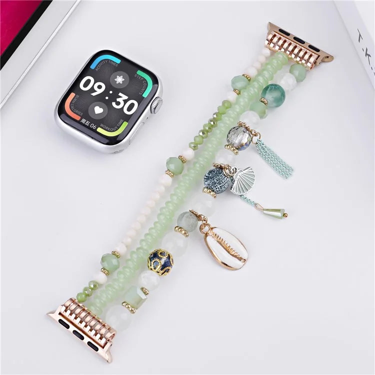 For Apple Watch Series 10 42mm / 9 8 7 41mm / SE (2023) SE (2022) SE 6 5 4 40mm / 3 2 1 38mm Shell Beads Bands Three Rows