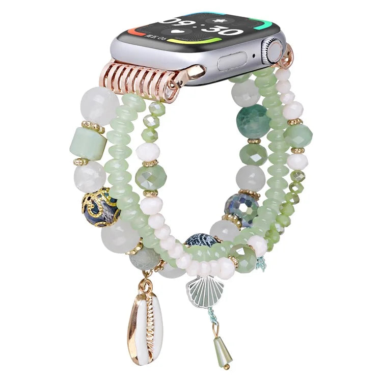 For Apple Watch 10 46mm / Ultra 2 / Ultra 49mm / 9 8 7 45mm / SE (2023) SE (2022) SE 6 5 4 44mm / 3 2 1 42mm Shell Beads Bands Three Rows