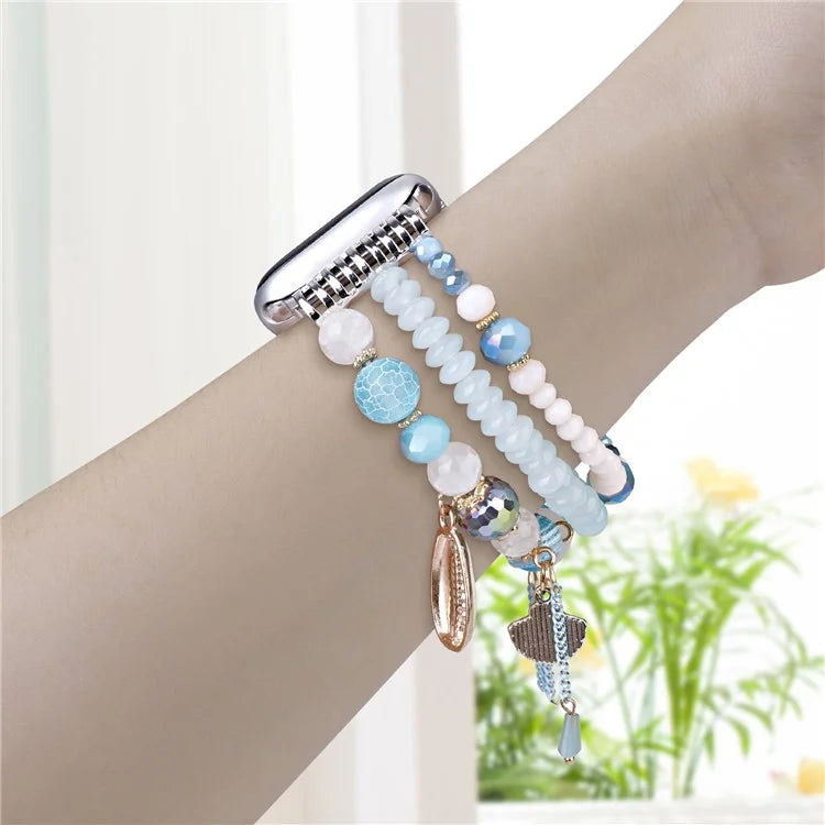 For Apple Watch 10 46mm / Ultra 2 / Ultra 49mm / 9 8 7 45mm / SE (2023) SE (2022) SE 6 5 4 44mm / 3 2 1 42mm Shell Beads Bands Three Rows